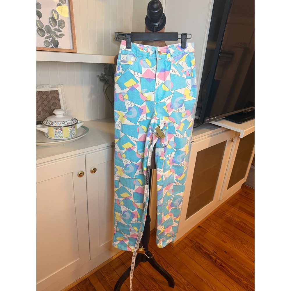 Vintage Zena High Waisted Geometric Memphis Print Jeans Made in USA 80s 90s